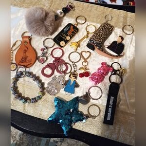 Keychain & Purse Charm Lot Paris Cherries Heart Cowboy Boot Beads Angel